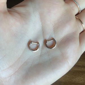 Tiny Petite 14K Rose Gold Diamond Huggie Hoops